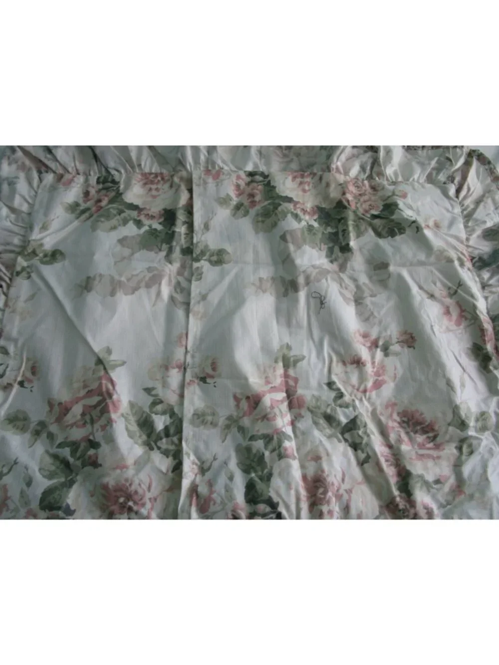 Chintz Floral Ruffled Pillow Sham Standard  Vintage Cottagecore Style Cotton Ble